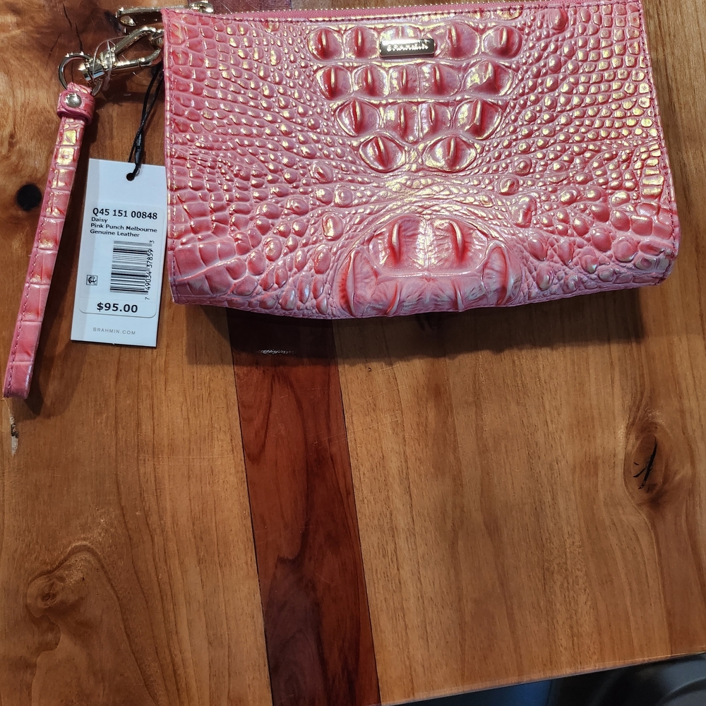 Brahmin Pink Crocodile Embossed Clutch